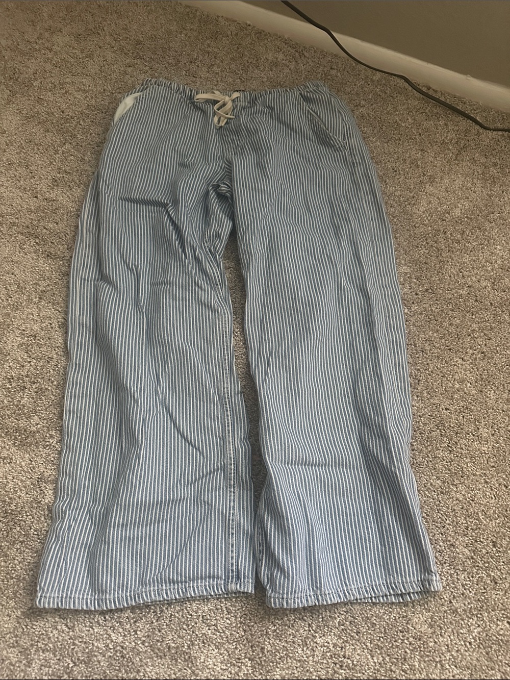 Blue Striped Drawstring Pants